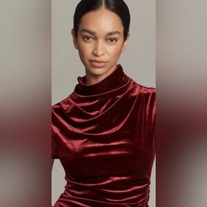 Anthropologie Burgundy Red Velvet Maxi Dress size L
